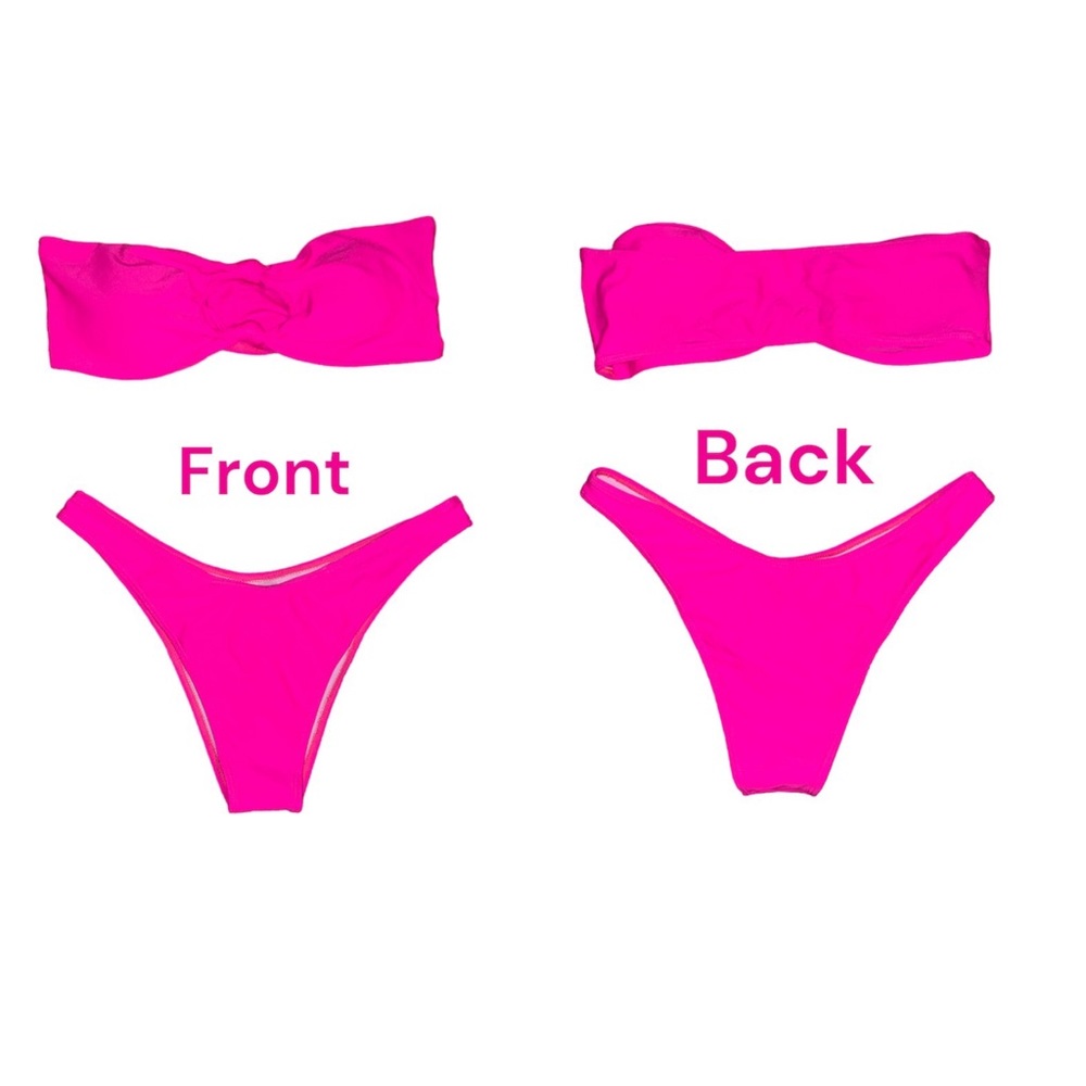 Shein Solid Bikini Knot Decor Bandeau Top & High Cut Bottom Size L Pink NEW